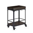 Rustic Light Brown Wood Bar Cart with Metal Frame and Wheel Locks