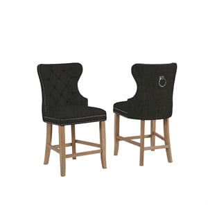 Dark Gray Linen Fabric Counterheight 24&quot Set of 2 with Tufted Seat Backs