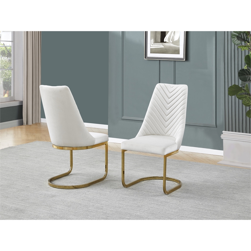 Sleek Cream Velvet Side Chairs with Gold Chrome Base (Set of 2)