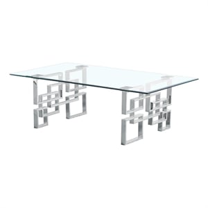 Modern Coffee Table with 10mm Clear Tempered Glass and Silver Stainless Steel