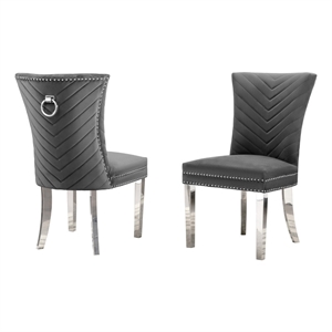 Set of 2 Dark Gray Velvet Upholstered Chairs with Stainless Steel Legs