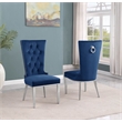 Navy Blue Velvet Upholstered Side Chairs with Stainless Steel Set of 2