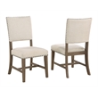 7pc Brown Oak Wood Dining Set with 6 Beige Linen Upholstered Chairs