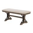 6pc Brown Oak Wood Dining Set with Beige Linen Upholstered Chairs and Bench