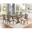 7pc Brown Oak Wood Dining Set with 6 Beige Linen Upholstered Chairs