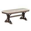 6pc Brown Oak Wood Dining Set with Beige Linen Upholstered Chairs and Bench