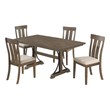 5pc Brown Oak Wood Dining Set with 4 Beige Linen Upholstered Chairs