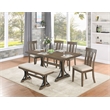 Beige Linen Brown Oak MDF Wood Dining Bench with Nailhead Trim