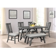 Rustic Gray Wood 6pc Dining Set with Gray Linen Upholstered Chairs and Bench