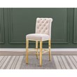 Best Quality Set of 2 Bar Stools Cream Velvet w Gold Stainless Steel