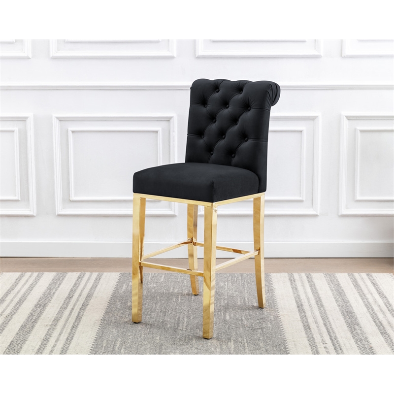 Best Quality Furniture Set of 2 Counterheight Chairs in Black Velvet