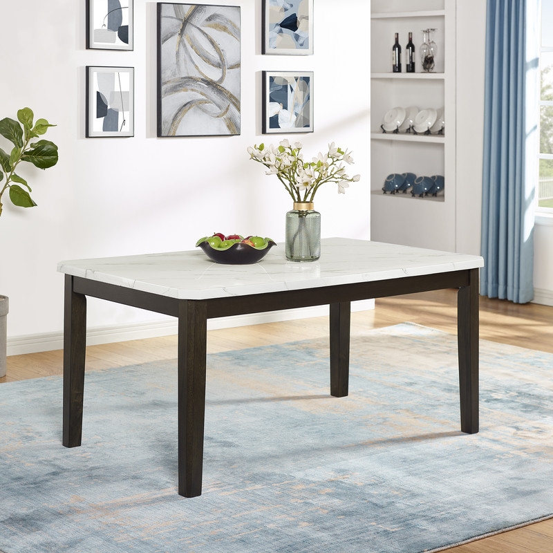 Best Quality Furniture 7-Piece Faux Marble & Fabric Dining Set in White/Gray