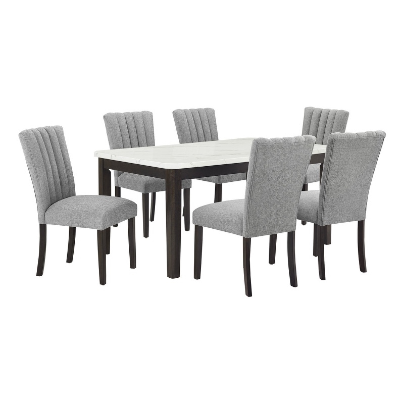 Best Quality Furniture 7-Piece Faux Marble & Fabric Dining Set in White/Gray