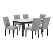 Best Quality Furniture 7-Piece Faux Marble & Fabric Dining Set in White/Gray