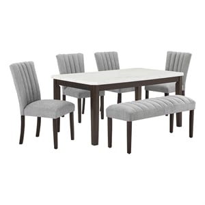 Best Quality Furniture 6-Piece Faux Marble & Fabric Dining Set in White/Gray