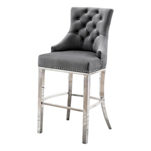 Best Quality Furniture 24&quot Velvet Counter Chair in Dark Gray (Set of 2)
