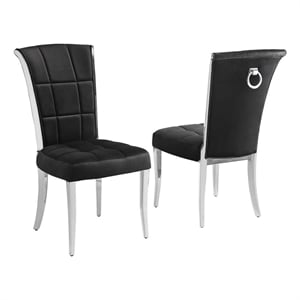 Best Quality Furniture 38&quot Upholstered Velvet Side Chair in Black (Set of 2)