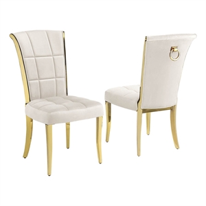 Best Quality Furniture 38&quot Velvet & Chrome Side Chair in Cream/Gold (Set of 2)
