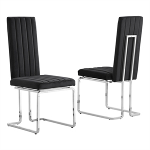 Best Quality Furniture Set of 2 Black Velvet Side Chairs w Chrome