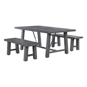 Best Quality Furniture Gray Outdoor Patio Dining Set in Aluminum and 2 Benches