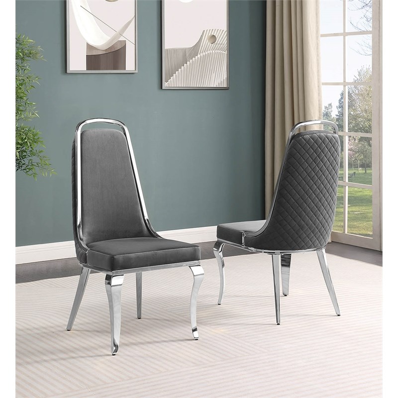 Best Quality Furniture 5pc Tempered Glass Dining Set w Dark Gray Velvet Chairs