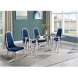 Best Quality Furniture 5pc Tempered Glass Dining Set w Navy Blue Velvet Chairs
