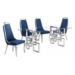Best Quality Furniture 5pc Tempered Glass Dining Set w Navy Blue Velvet Chairs