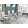 Best Quality Furniture 5pc Tempered Glass Dining Set w Cream Velvet Chairs