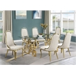 Best Quality Furniture 7pc Tempered Glass Dining Set w Cream Velvet Chairs