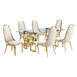 Best Quality Furniture 7pc Tempered Glass Dining Set w Cream Velvet Chairs