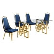 Best Quality Furniture 5pc Tempered Glass Dining Set w Navy Blue Velvet Chairs