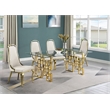 Best Quality Furniture 5pc Tempered Glass Dining Set w Cream Velvet Chairs