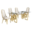 Best Quality Furniture 5pc Tempered Glass Dining Set w Cream Velvet Chairs