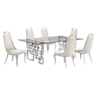 Best Quality Furniture 7pc Tempered Glass Dining Set w Cream Velvet Chairs