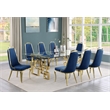 Best Quality Furniture 9pc Tempered Glass Dining Set w Navy Blue Velvet Chairs