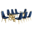 Best Quality Furniture 9pc Tempered Glass Dining Set w Navy Blue Velvet Chairs