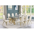 Best Quality Furniture 9pc Tempered Glass Dining Set w Cream Velvet Chairs