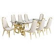 Best Quality Furniture 9pc Tempered Glass Dining Set w Cream Velvet Chairs