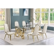 Best Quality Furniture 7pc Tempered Glass Dining Set w Cream Velvet Chairs