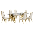 Best Quality Furniture 7pc Tempered Glass Dining Set w Cream Velvet Chairs