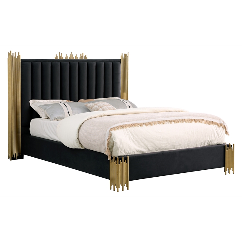 Best Quality Furniture Black Velvet Platform Bed in Queen Size