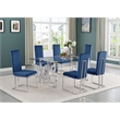 Best Quality Furniture 7-Piece Velvet & Tempered Glass Dining Set in Navy Blue