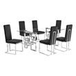 Best Quality Furniture 7-Piece Velvet & Tempered Glass Dining Set in Black