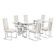 Best Quality Furniture 7-Piece Velvet & Tempered Glass Dining Set in Cream