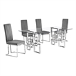 Best Quality Furniture 5-Piece Tempered Glass & Velvet Dining Set in Dark Gray