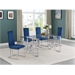 Best Quality Furniture 5-Piece Tempered Glass & Velvet Dining Set in Navy Blue