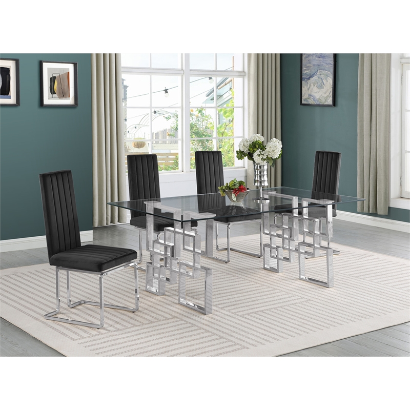 Best Quality Furniture 5-Piece Tempered Glass & Velvet Dining Set in Black