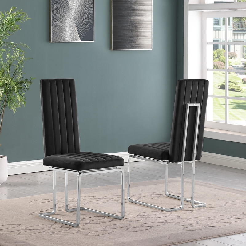 Best Quality Furniture 5-Piece Tempered Glass & Velvet Dining Set in Black