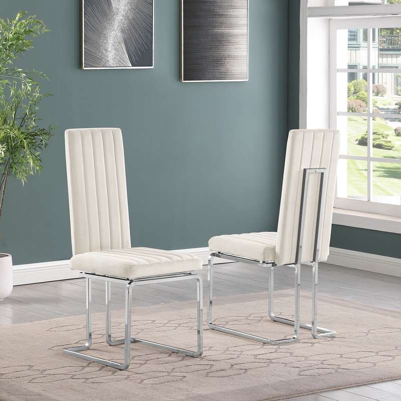 Best Quality Furniture 5-Piece Tempered Glass & Velvet Dining Set in Cream