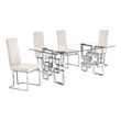 Best Quality Furniture 5-Piece Tempered Glass & Velvet Dining Set in Cream